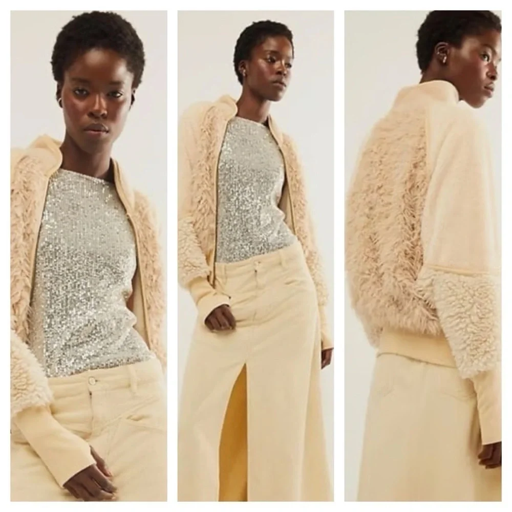 FREE PEOPLE FP ONE AURORA FAUX FUR CREAM JACKET Size S